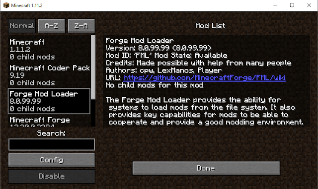 Mod List - Modificação feita pelo MC Forge