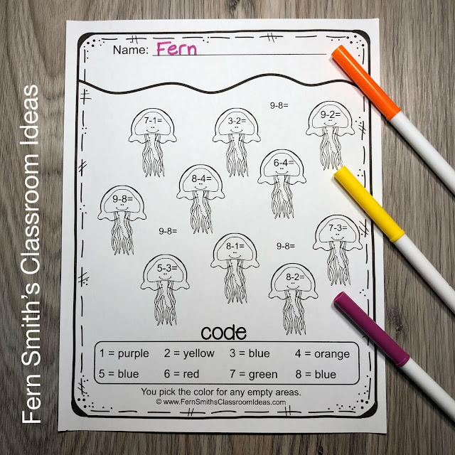 This Ocean Color By Number Addition and Subtraction Printable includes 10 pages for introducing or reviewing addition and subtraction. This bundle is perfect for differentiation in ESOL, ESL, Home Schooling and Special Education Classes, Inclusive and Exclusive, since everyone can work on different skills, different levels of those skills and yet, still have some joy and fun with coloring cute Ocean Beach Fun Themed Pictures, perfect for bulletin boards and refrigerator museum art!