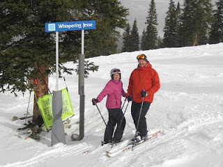 Nan and John skiing Whispering Jesse at Snowmass