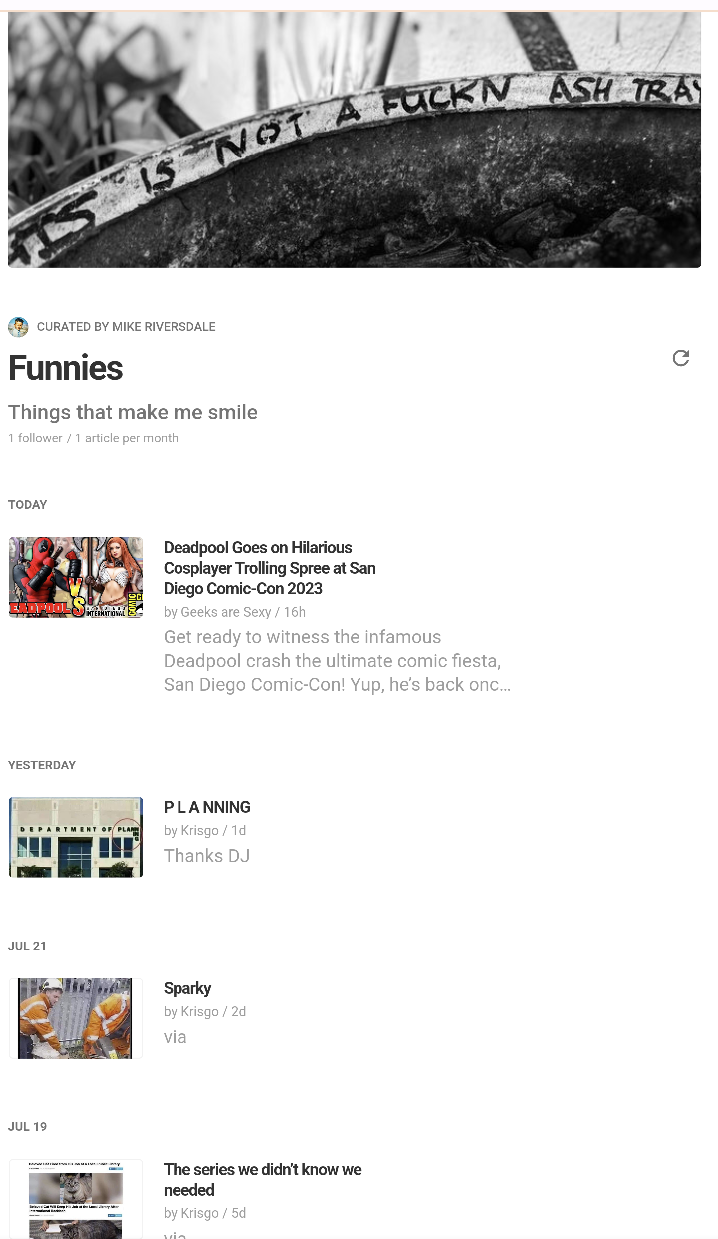 Mike Riversdale's Funnies Feedly board screenshot