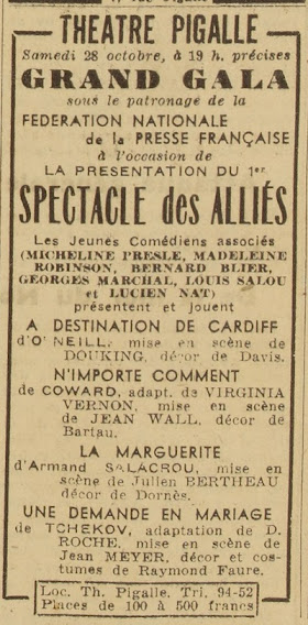 Gala des Jeunes Comédiens Associés en novembre 1944