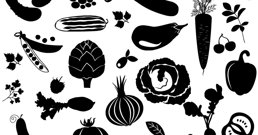 Free Vector がらくた素材庫 種類が多い野菜のシルエット Silhouettes Big Set Of Vegetables イラスト素材