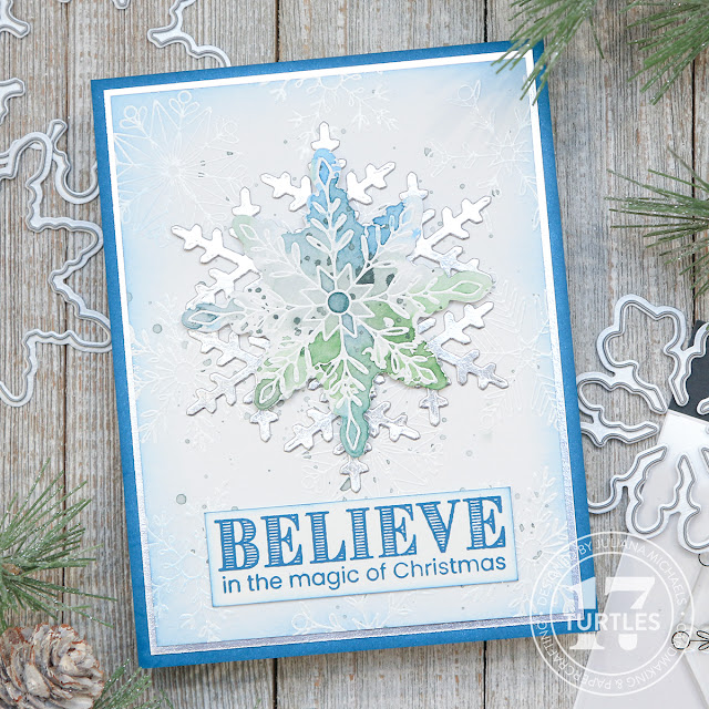 Believe Christmas Card by Juliana Michaels featuring Scrapbook.com Dainty Snowflake Stamp Set