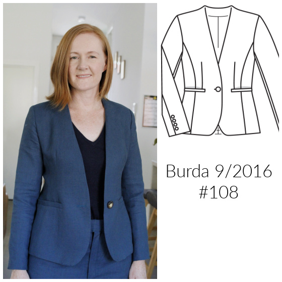 teal green linen blazer Burda 9/2016 #108 www.loweryourpresserfoot.blogspot.com