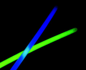 blue and green glow sticks