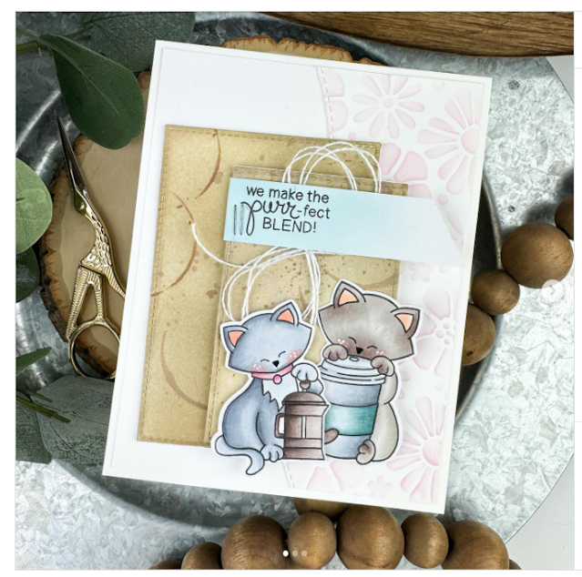 We make the perfect blend by Kimberly features Newton Loves Coffee and Bold Blooms by Newton's Nook Designs; #inkypaws, #newtonsnook, #catcards, #coffeelovers, #coffeecards, #valentinescards, #cardmaking, #cardchallenge