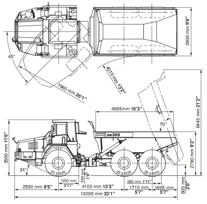 HM300-1 Articulated Dump Truck Dimension