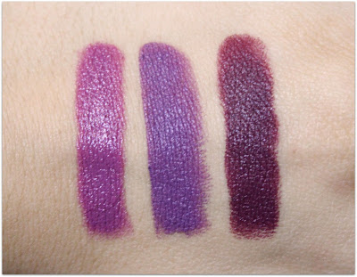 L to R: MAC "Up the Amp", LORAC "Free Spirit", Wet n Wild "Ravin Raisin"