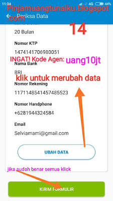 Langkah 14 Koreksi Data pengajuan pinjaman uang di Aplikasi pinjaman Tunaiku kode agen uang10jt