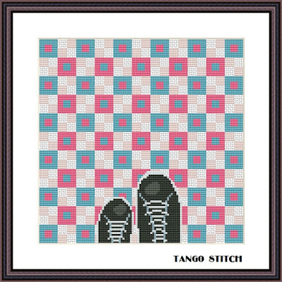 Mosaic floor cross stitch optical illusion ornament pattern