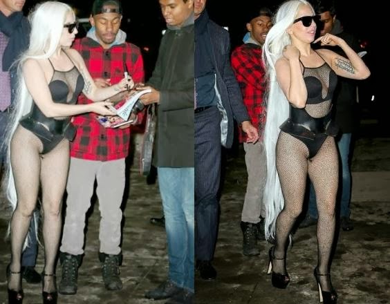 Lady Gaga on fishnet bodysuit in New York 