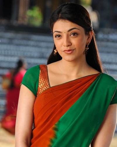 Green & Red Saree in Kajal Agarwal Wallpapers