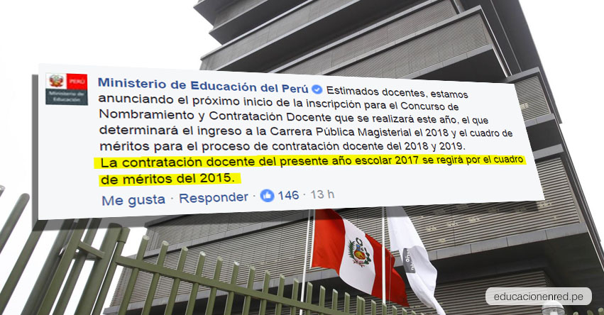 MINEDU: Contratación Docente Año Escolar 2017 se regirá por el Cuadro de Méritos del 2015, informó el Ministerio de Educación - www.minedu.gob.pe