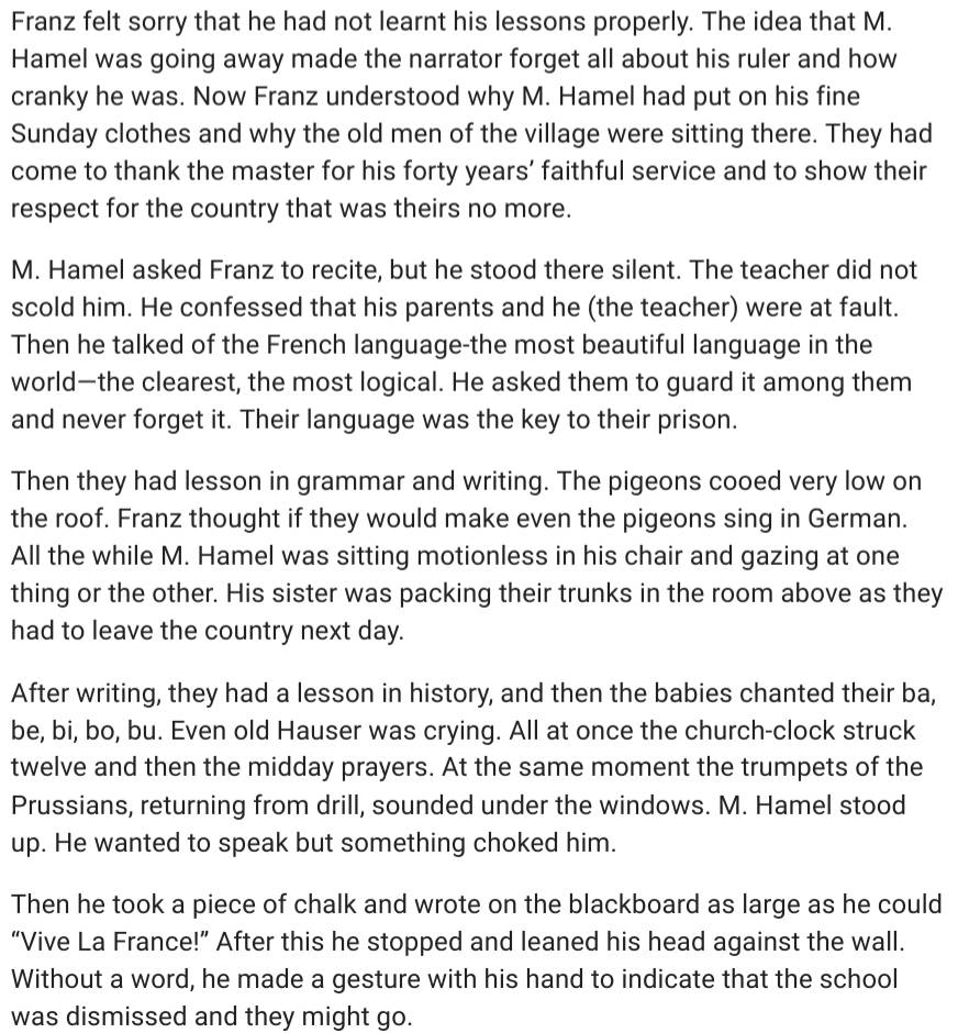 The Last Lesson Summary in English By The Treasure Notes