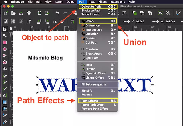 Cara membuat warp text di inkscape dengan menggunakan Path effect Envelope Deformation Inkscape