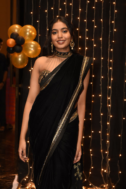 Shivatmika, Telugu actress, black sleeveless saree, traditional glamour, Shivatmika latest stills, timeless elegance.