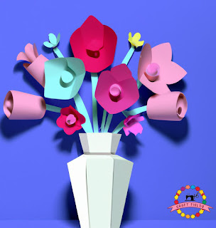 Image of 3D paper craft flowers arranged in a vase
