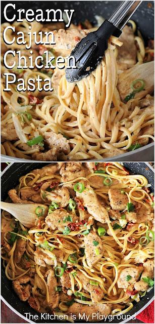 Creamy Cajun Chicken Pasta ~ Loaded with fabulous flavor, easy to make, & taking all of about 30 minutes to prepare, Creamy Cajun Chicken Pasta is a perfectly delicious weeknight dinner meal the whole family will love!  www.thekitchenismyplayground.com