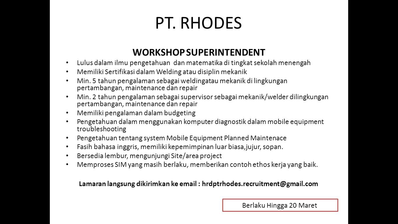 Lowongan Kerja Kota Balikpapan: Lowongan PT.RHODES