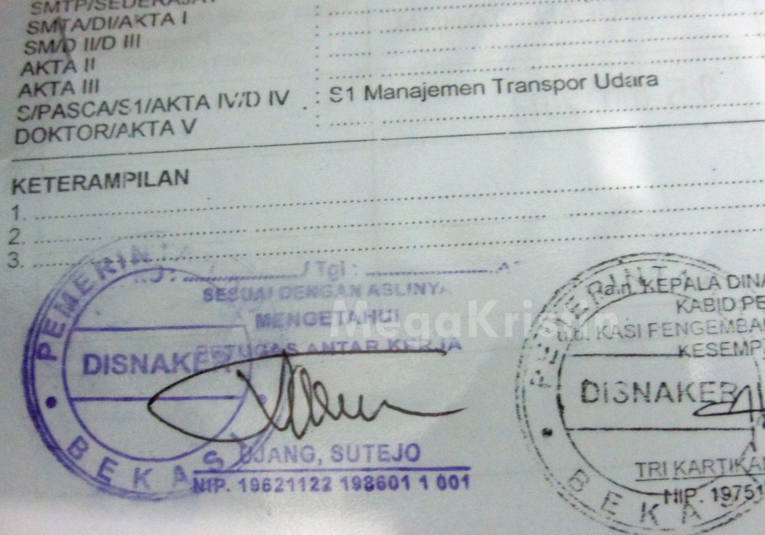Kartu Putih (dulu - Kartu Kuning) Pencari Kerja / Kartu AK 