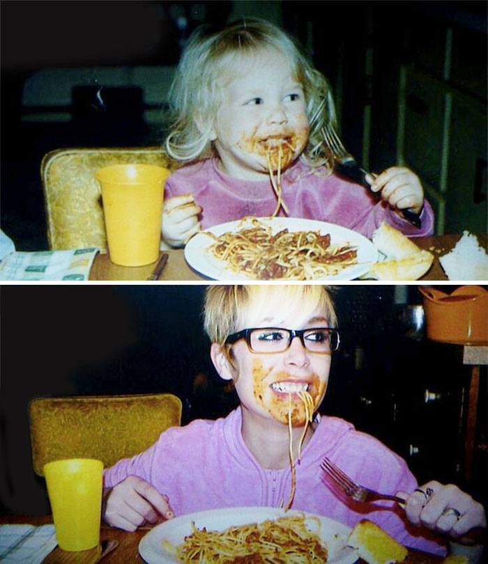 30 Beautiful Recreations Of Childhood Pictures - Loving Pasta Then And Now