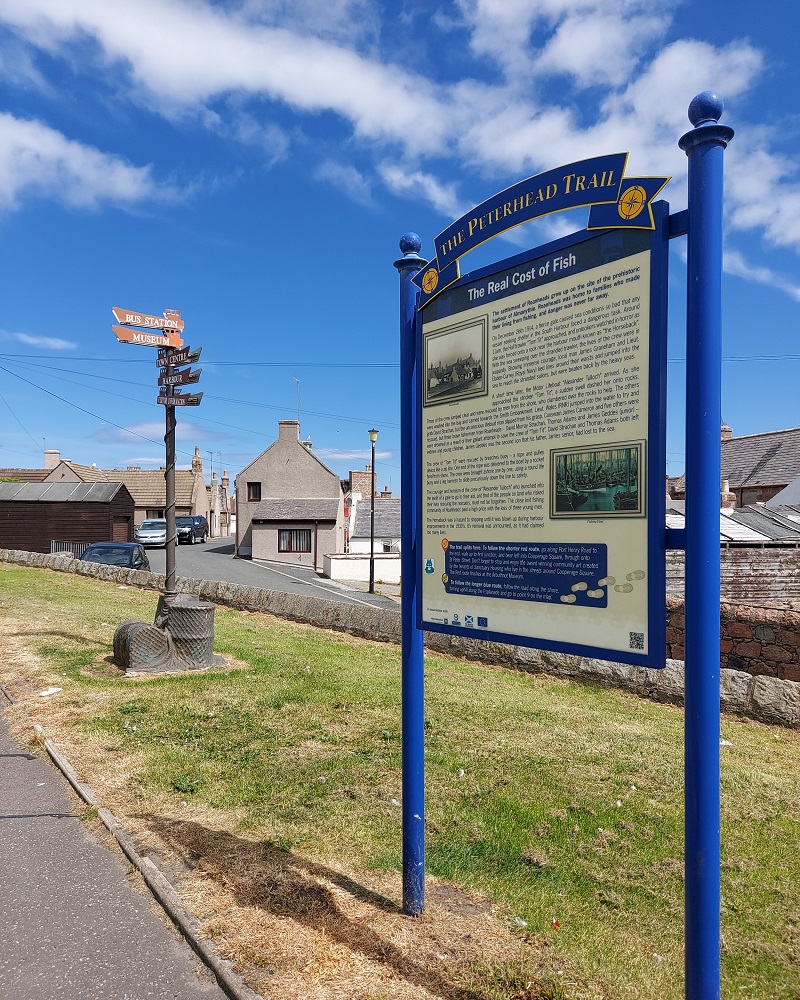 blue Peterhead Trail sign at Port Henry Road