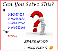 10 - Logical Reasoning Math Questions with Answers and Explanation (5+3+2=151022,9+2+4=183652,8+6+3=482466,5+4+5=202542,7+2+5=?)