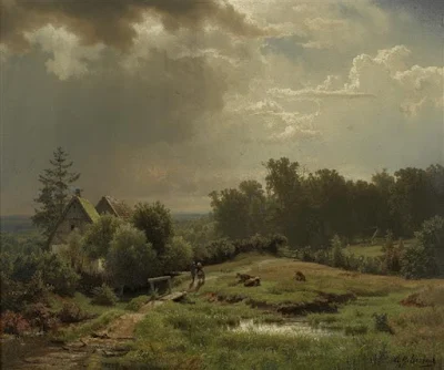 Hilly Landscape With Cloudy Sky painting Andreas Achenbach