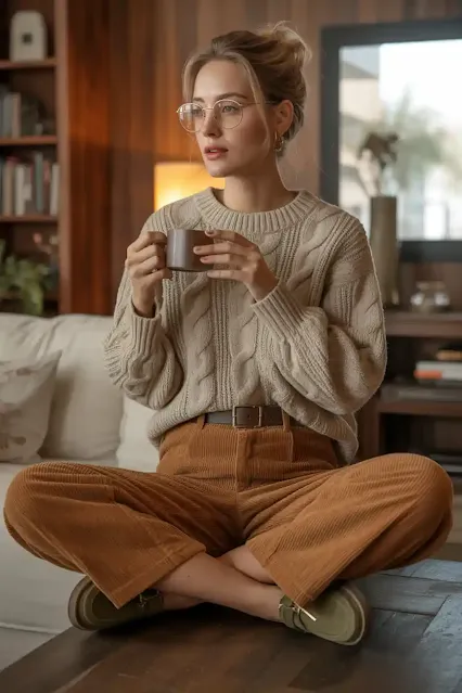 Cable Knit Sweater + Corduroy Pants
