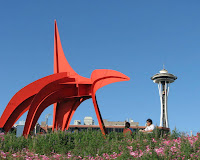 Calder sculpture and the Seattle Space Needle, from a visit in 2007