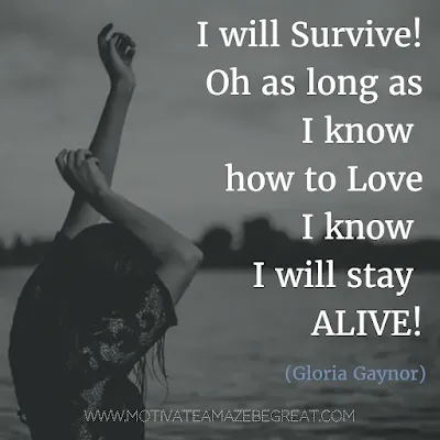 Featured in our list of the Most Inspirational Song Lines and Lyrics Ever: Gloria Gaynor "I Will Survive" song lyrics.