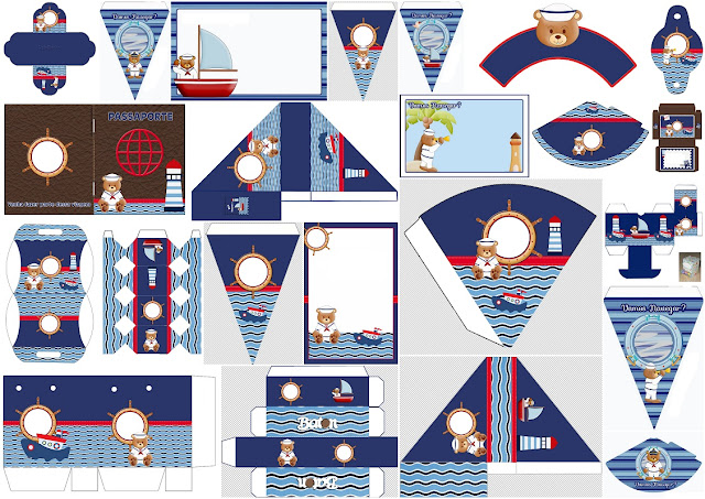 Nice Sailor Bear: Free Printable Invitations, Boxes and Free Party Printables.