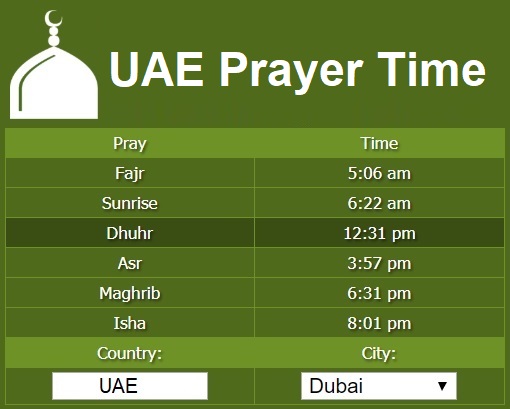  calendar volition automatically move update every infinitesimal UAE Prayer Time| Prayer Time Dubai| Prayer Time Sharjah