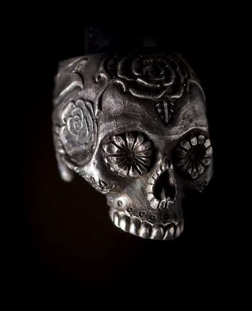 Raw silver flower skull ring from Manila's 13 Lucky Monkey