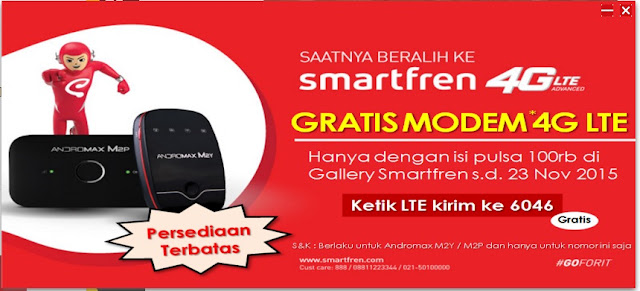 Promo Smartfren : Cuma Isi Ulang Pulsa 100rb ke Nomor Smartren Mu, Gratis Mifi Andromax M2Y/M2P, Buruan !!!!