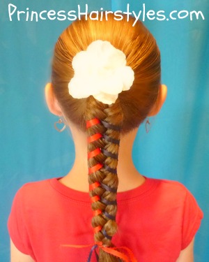 Image of Fishtail braid with ribbon hairstyle