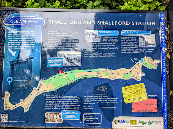 The information board under the bridge near the former Smallford Station