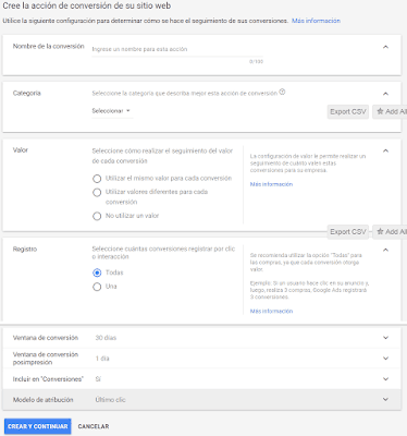 Accion de conversión de su sitio web con Adwords