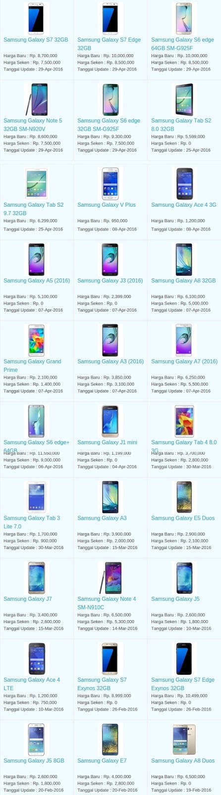 Daftar Harga Hp Terbaru Samsung Mei 2016