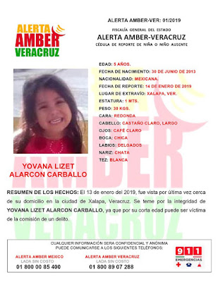 Activan Alerta Amber para Yovana Lizet Alarcon Carballo en Xalapa