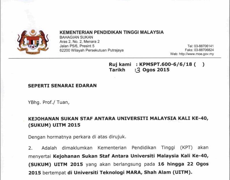 Surat Rasmi Pertama yang saya terima daripada KPTM 