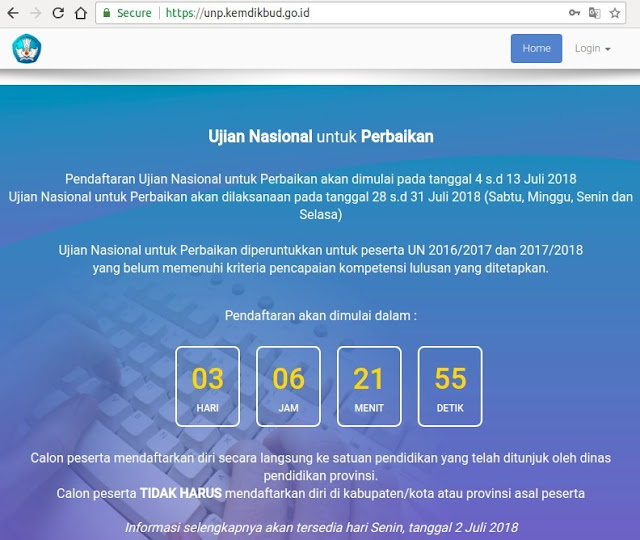  tentang Pelaksanaan Ujian Nasional Perbaikan terdapat perubahan dalam pelaksanaan proses  Perubahan Jadwal Pendaftaran UNP Tahun 2018