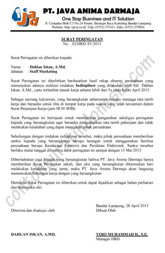 Contoh Surat Pemberhentian Kerja / Pemutusan Hubungan 