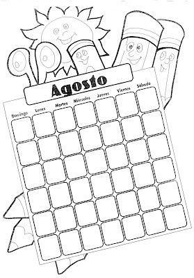 Calendario Mes de Agosto para Completar y Colorear