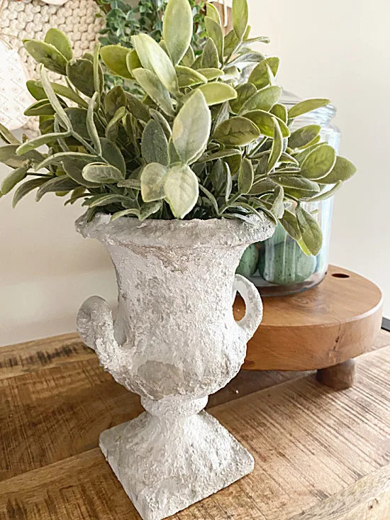 cement urn with greenery