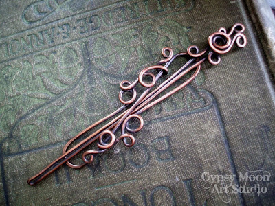 handmade woodland copper barrette