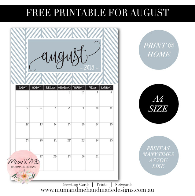 Free A4 Printable - Steel Blue August Monthly Calendar to print from home or the office.