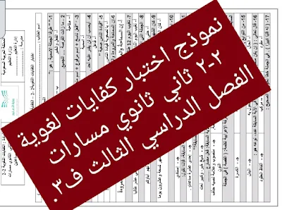 نموذج اختبار كفايات لغوية 2-2 ثاني ثانوي مسارات ف3 1445