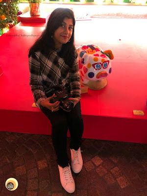 Anamika with this cute pig sculpture, Lee Tung Avenue, Hong Kong