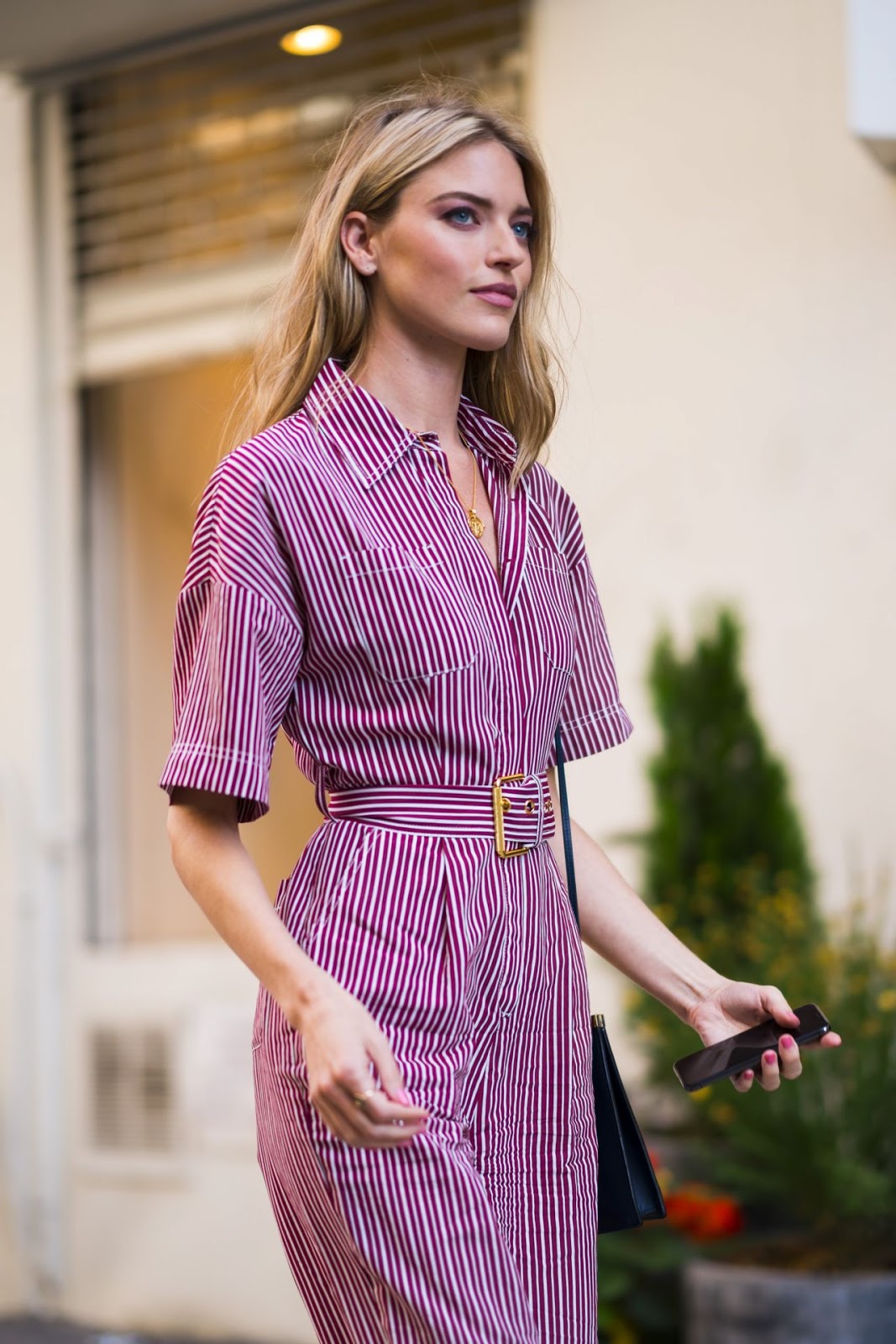 Martha Hunt Style Out in a Striped Jumpsuit Photo